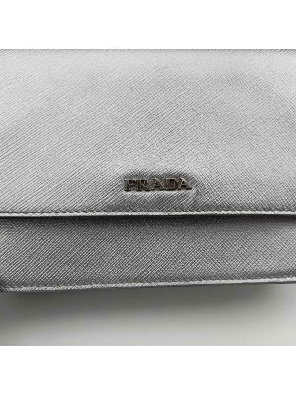 ★SOLD★ Prada Logo Chain Silver Saffiano Leather Bag - Picture 13 of 15